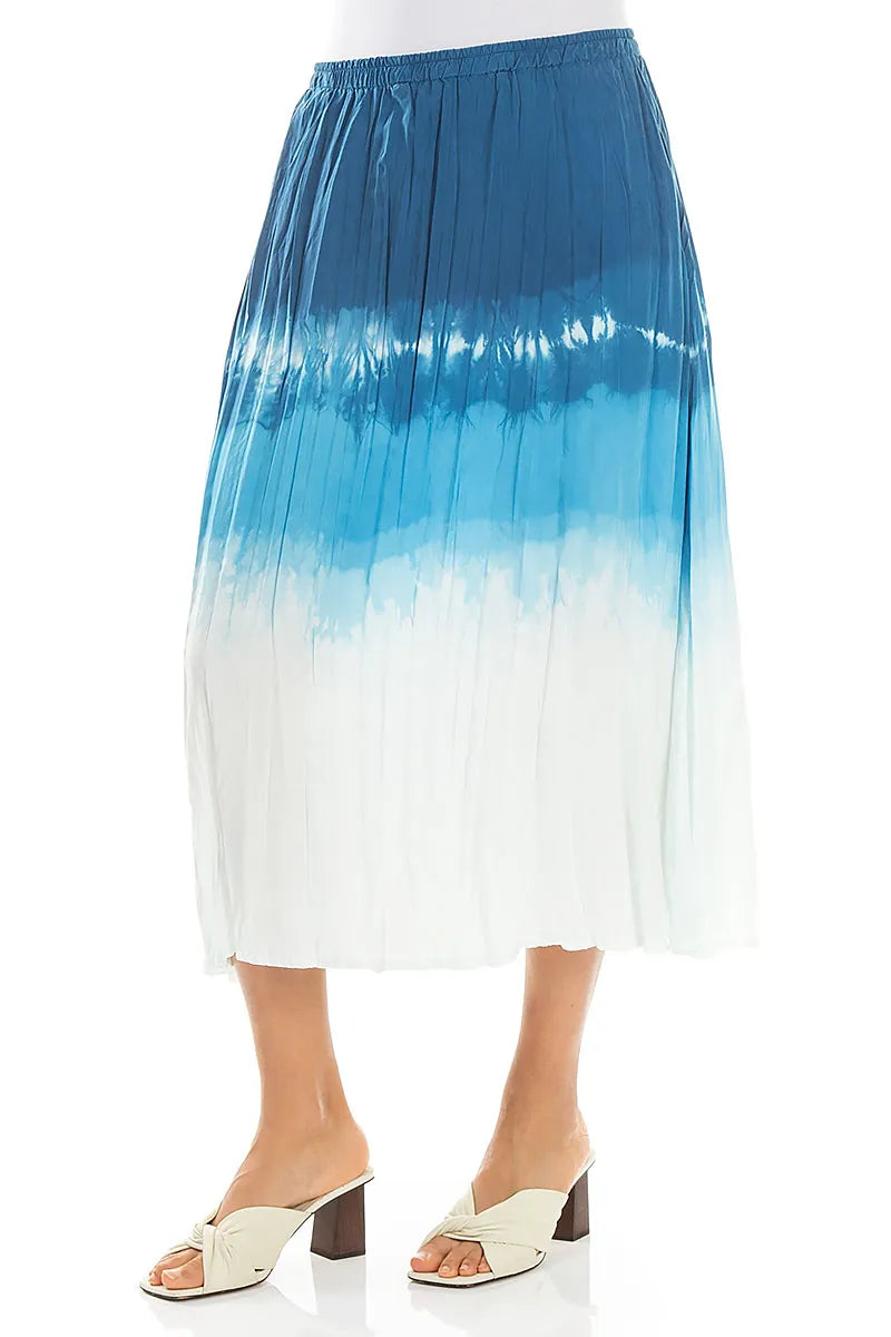 Ocean Blue Ombré Crumpled Pure Silk Skirt 3