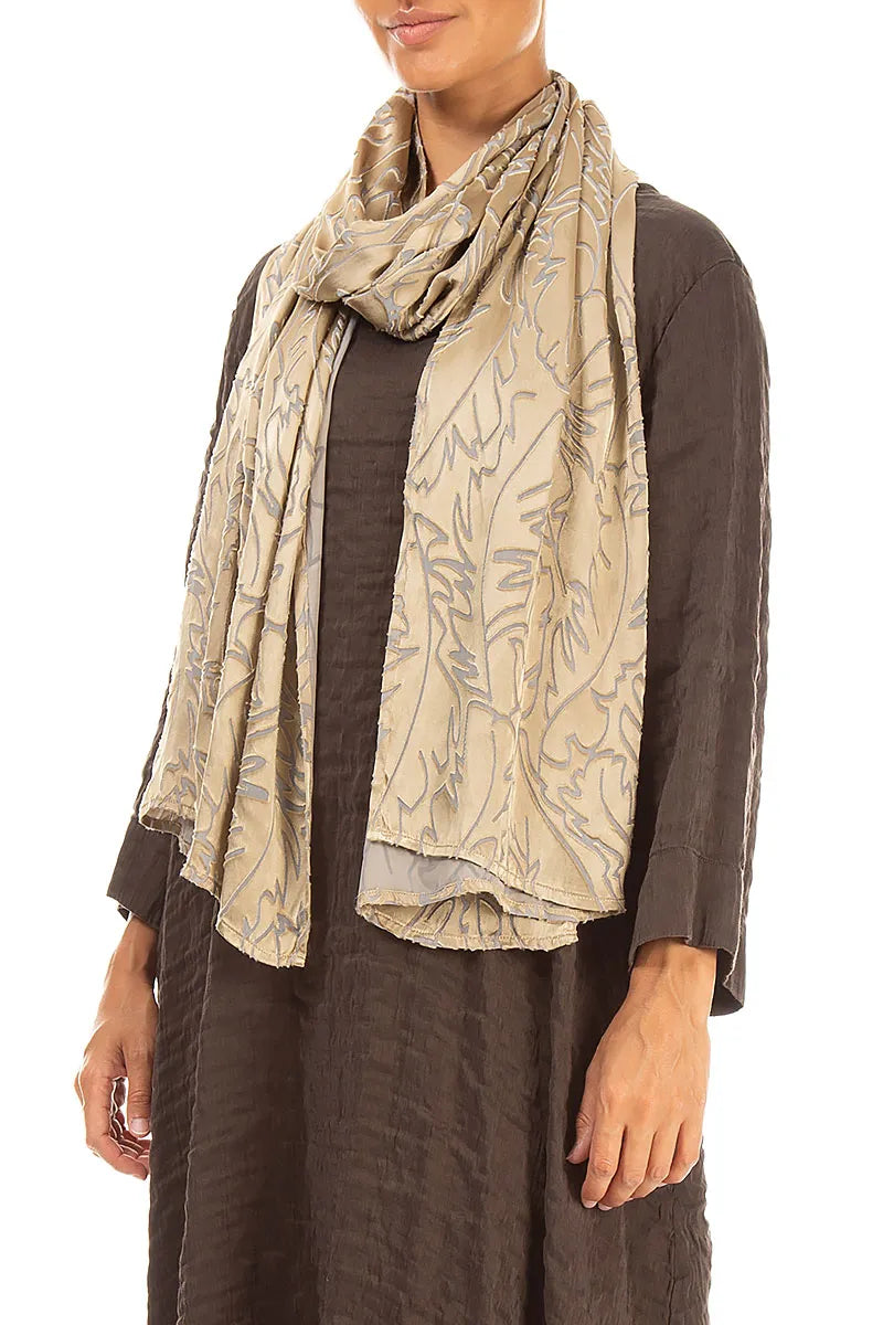Olive Devoré Feather Silk Scarf 3