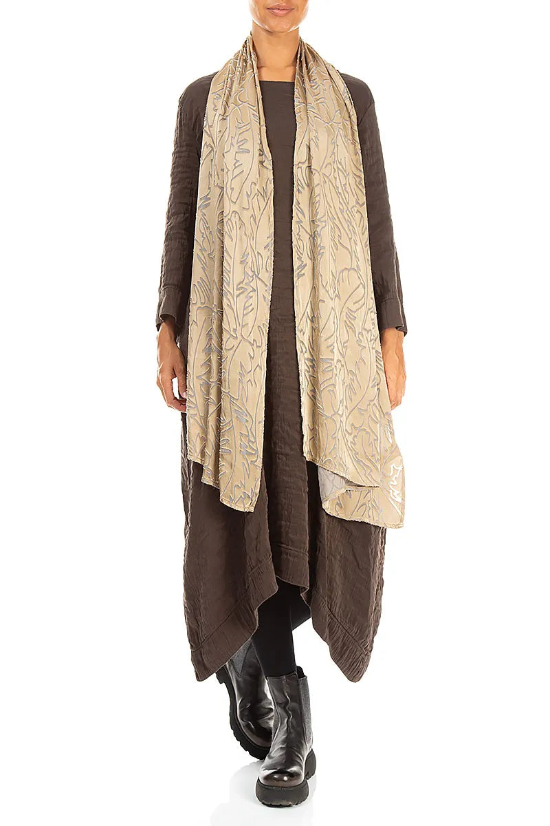 Olive Devoré Feather Silk Scarf 2