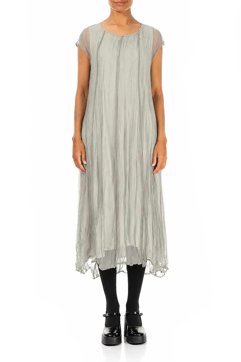 Olive Grey Crumpled Silk Chiffon Dress 1