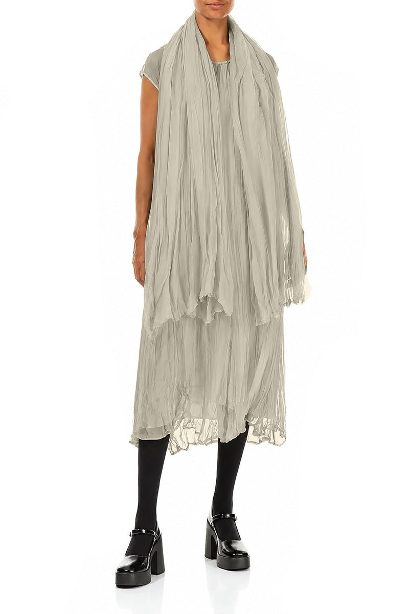 Olive Grey Crumpled Silk Chiffon Scarf 2