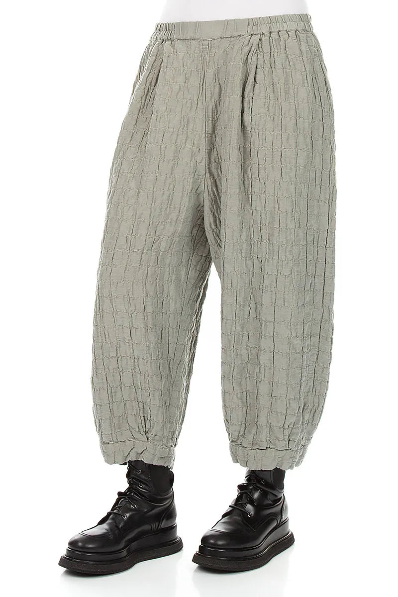 Olive Grey Pleated Silk Linen Trousers 3