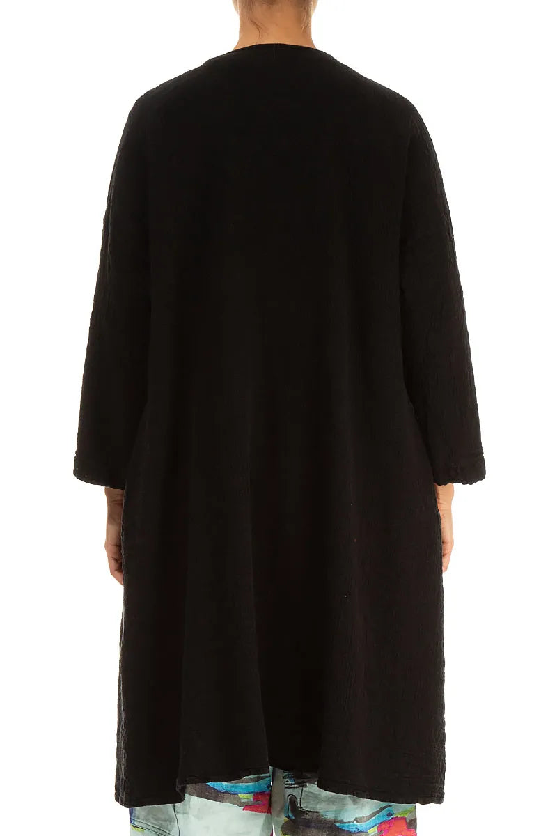Open Front Black Linen Viscose Jacket 3