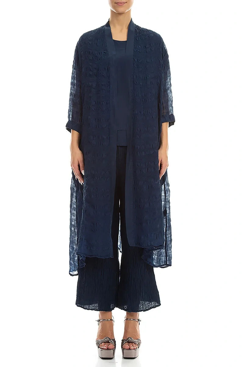 Open Front Navy Light Silk Jacket 2