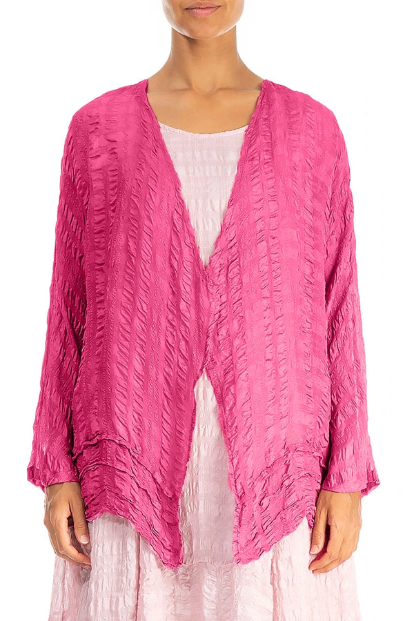 Open Fuchsia Textured Silk Jacket 1