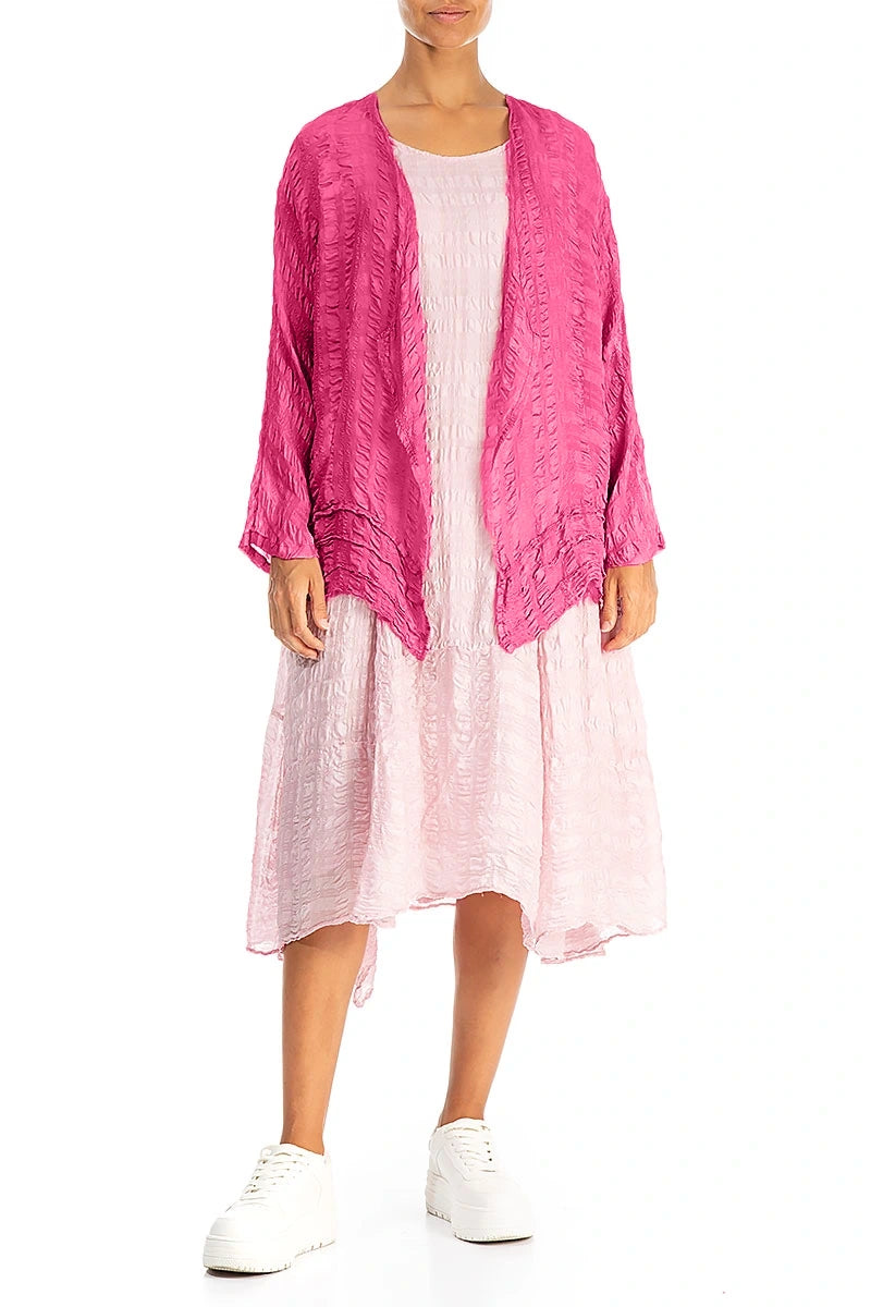 Open Fuchsia Textured Silk Jacket 4