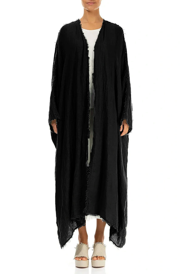 Oversized Raw Edge Black Gauze Linen Jacket 1
