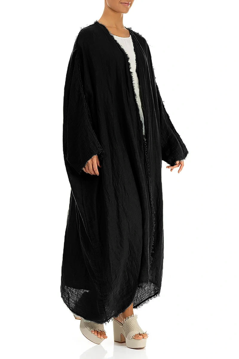 Oversized Raw Edge Black Gauze Linen Jacket 3