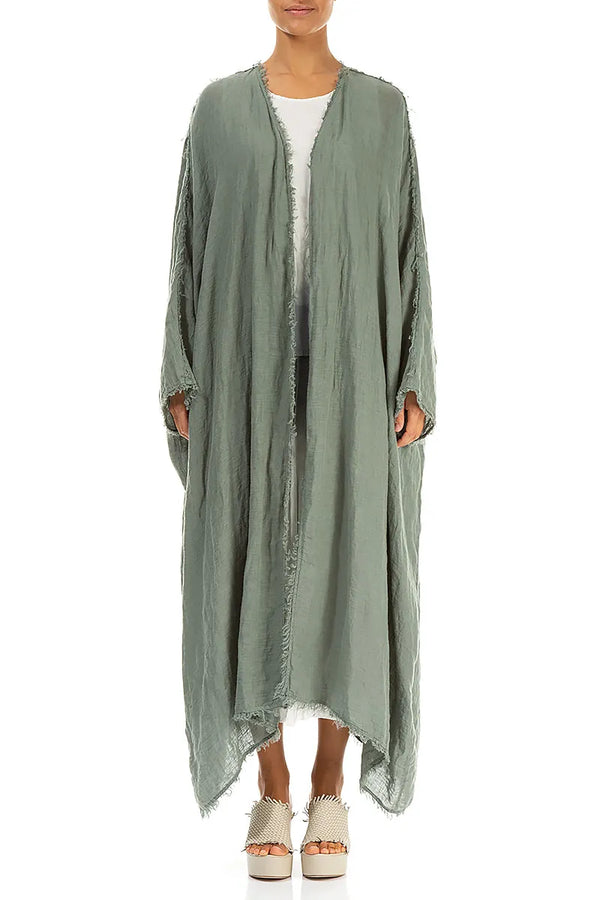 Oversized Raw Edge Sage Gauze Linen Jacket 1
