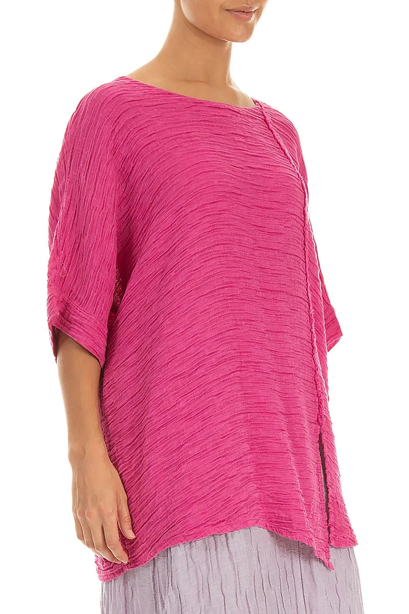 Raw Seam Crinkled Fuchsia Silk Blouse 3