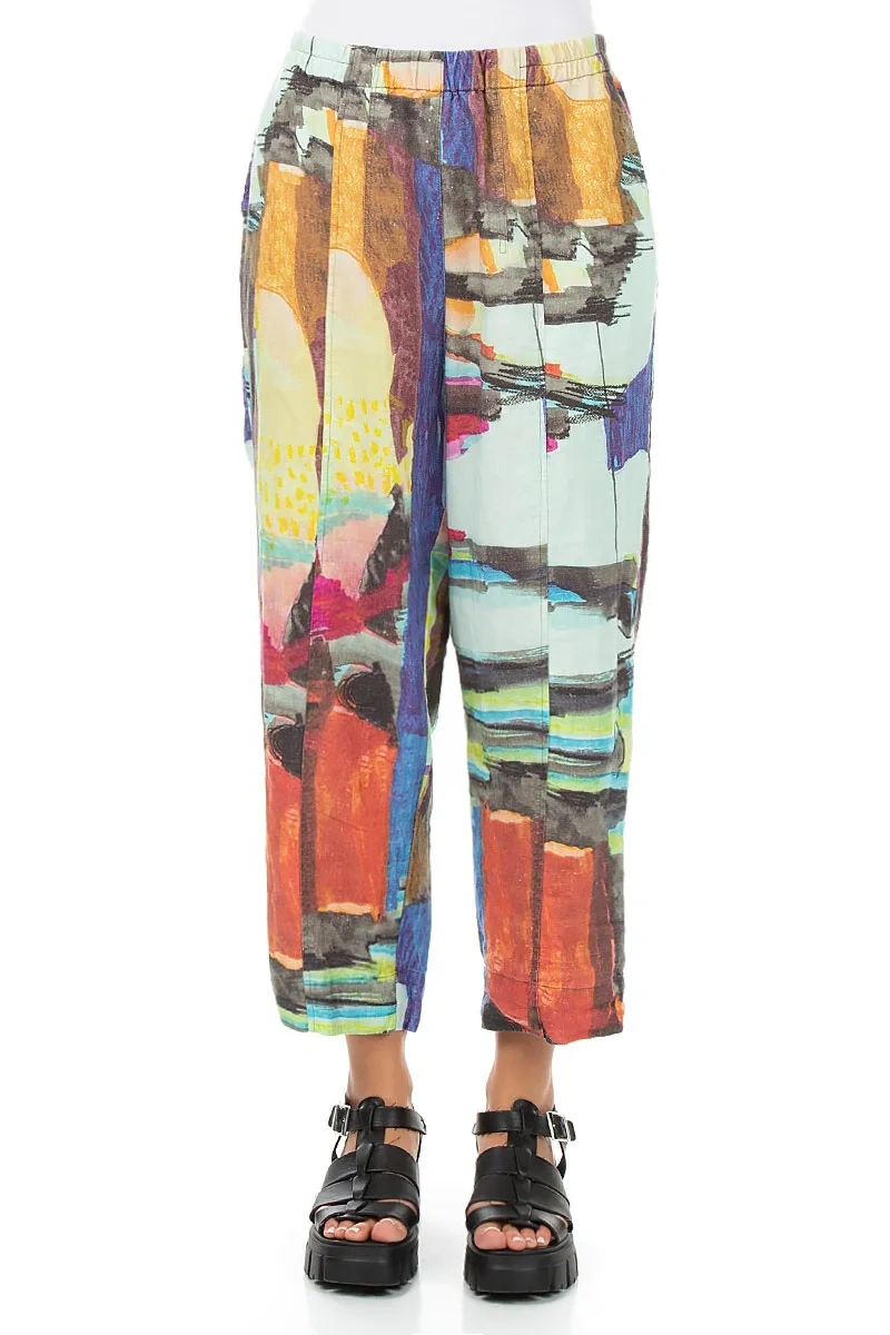 Relaxed Taper Abstract Linen Trousers 1