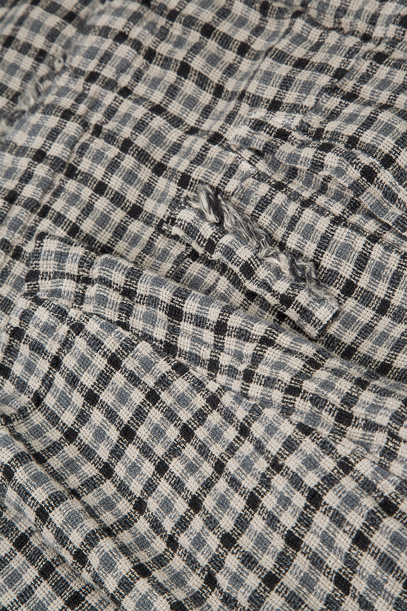 Roll Up Beige Heritage Check Linen Trousers 6