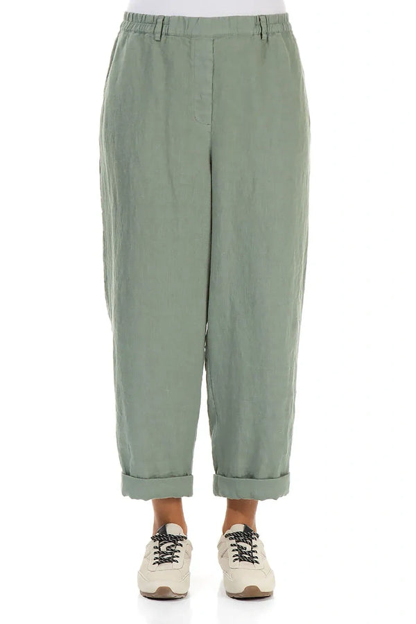 Roll Up Sage Linen Trousers 1