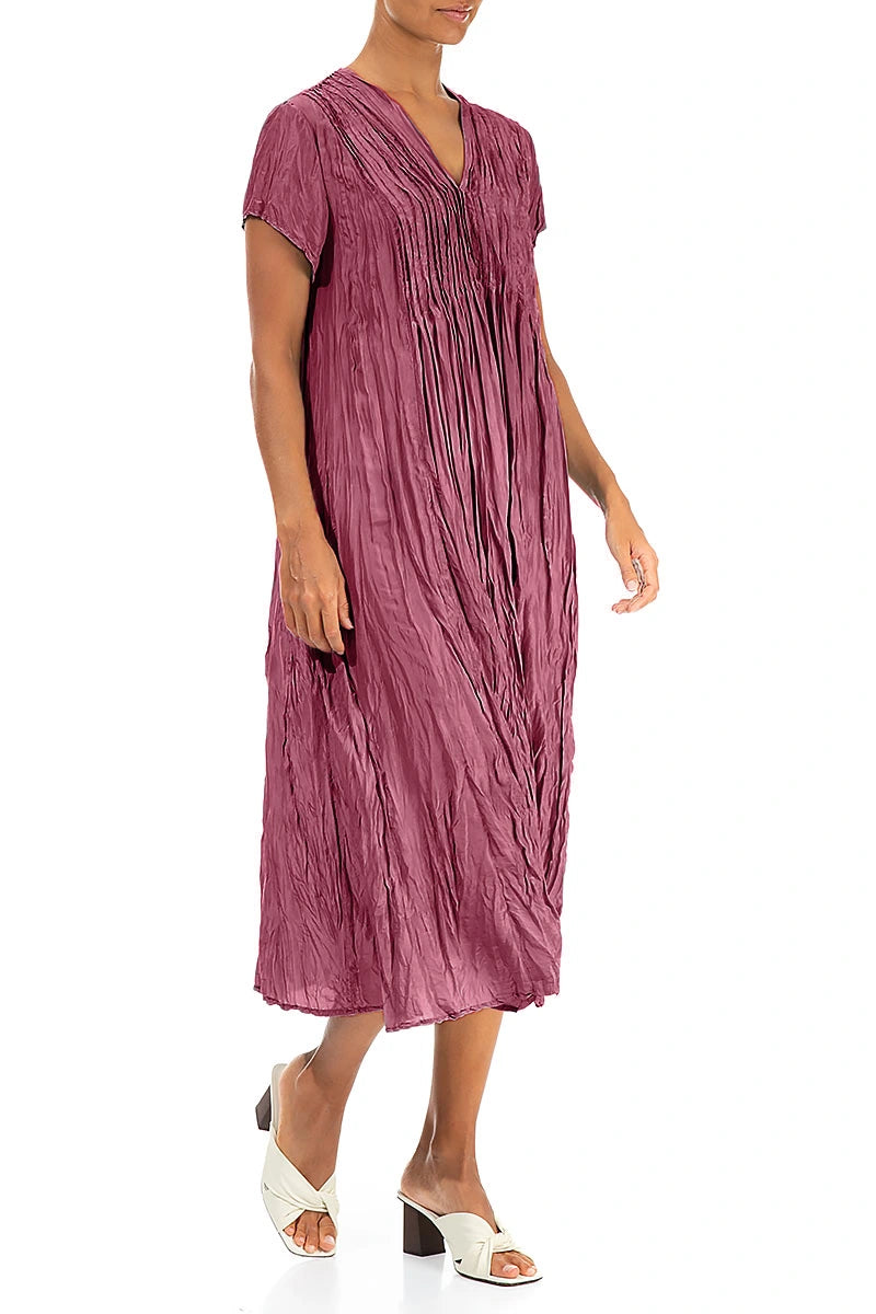 Romantic Antique Ruby Crumpled Pure Silk Dress 3