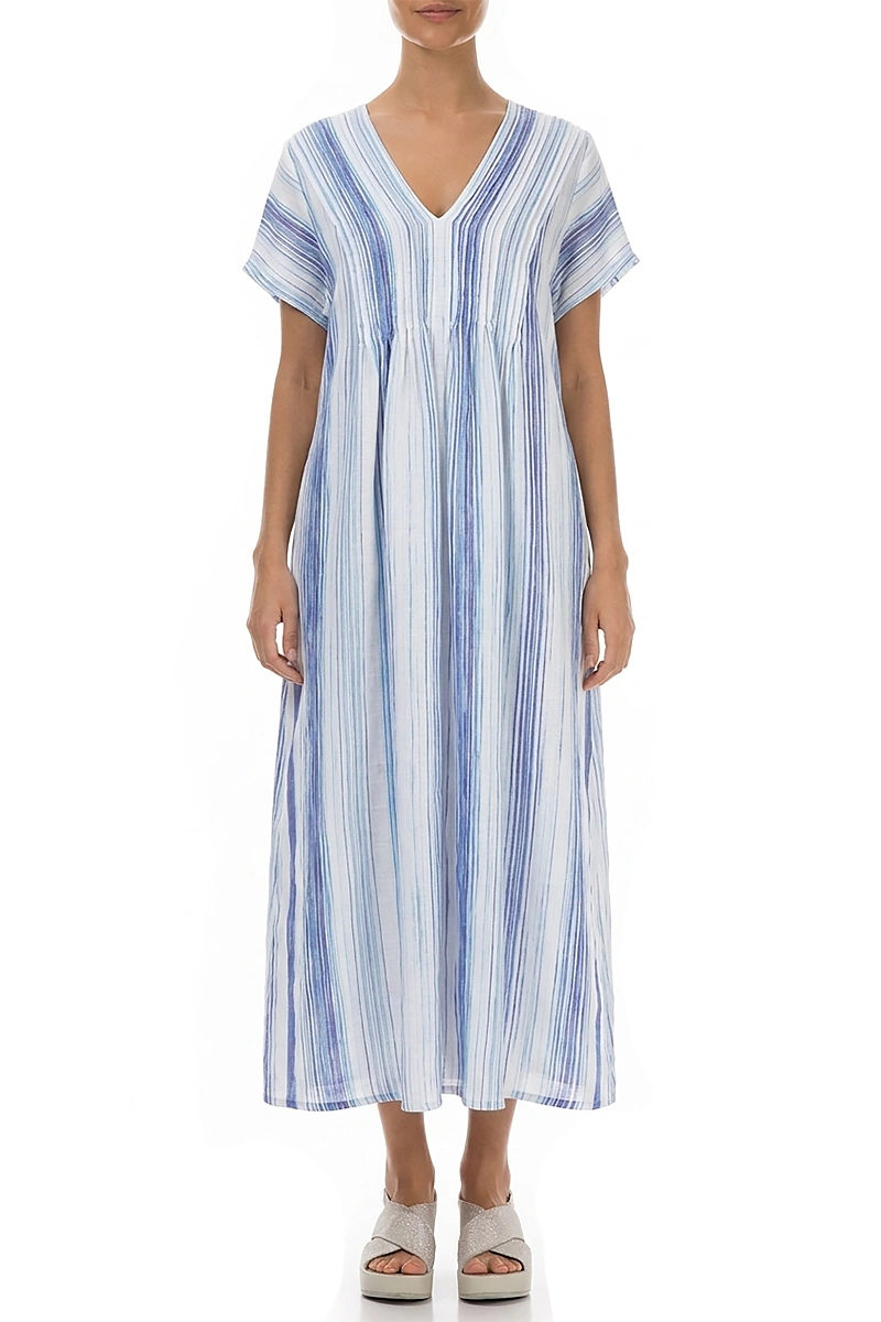 Romantic Blue Wash Stripe Linen Dress 1