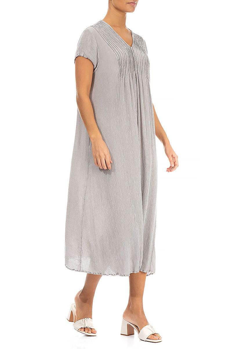 Romantic Cream Grey Silk Viscose Dress 4