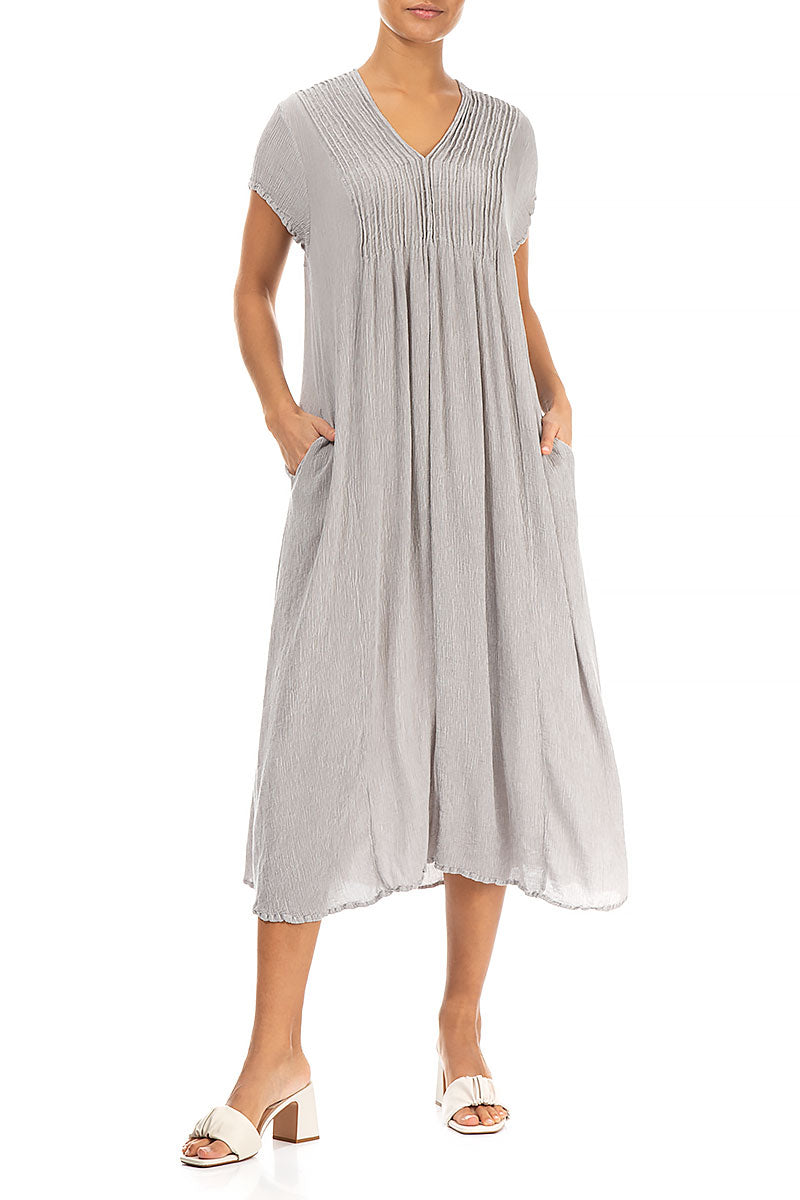 Romantic Cream Grey Silk Viscose Dress 3