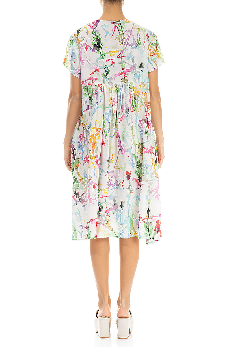 Romantic Front Tucks Colour Splash Silk Bamboo Dress 2