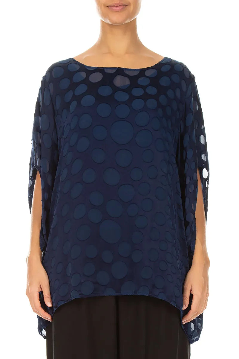 Royal Blue Devoré Bubble Silk Velvet Blouse 1