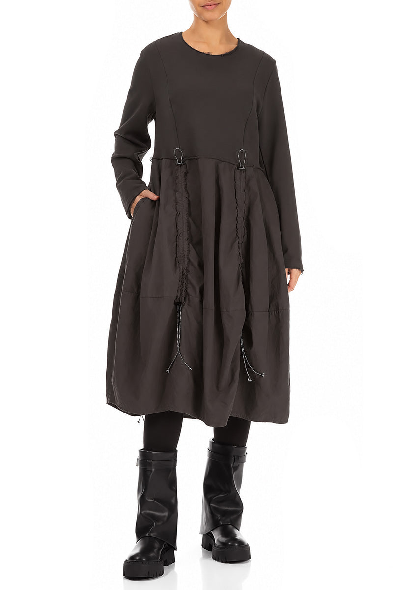 Gerafftes Kleid aus Anthrazit, French Terry und Baumwolle