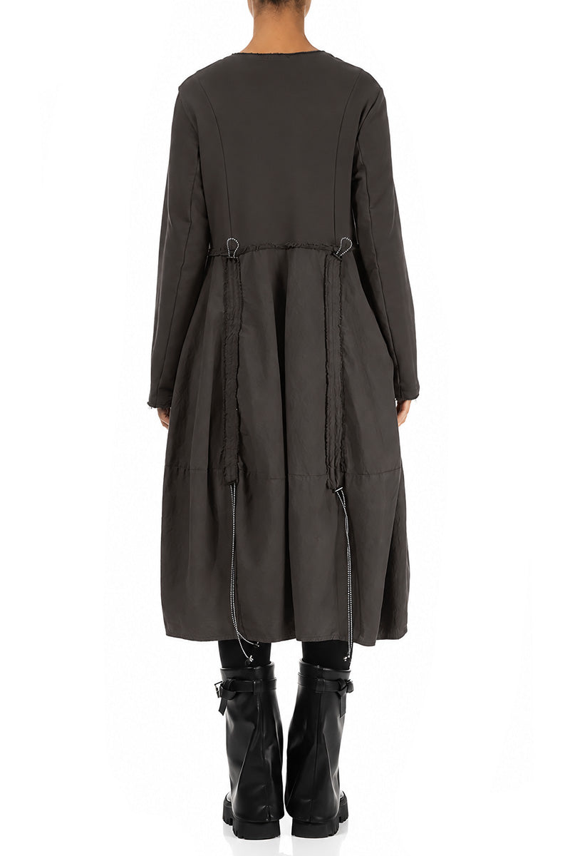 Gerafftes Kleid aus Anthrazit, French Terry und Baumwolle