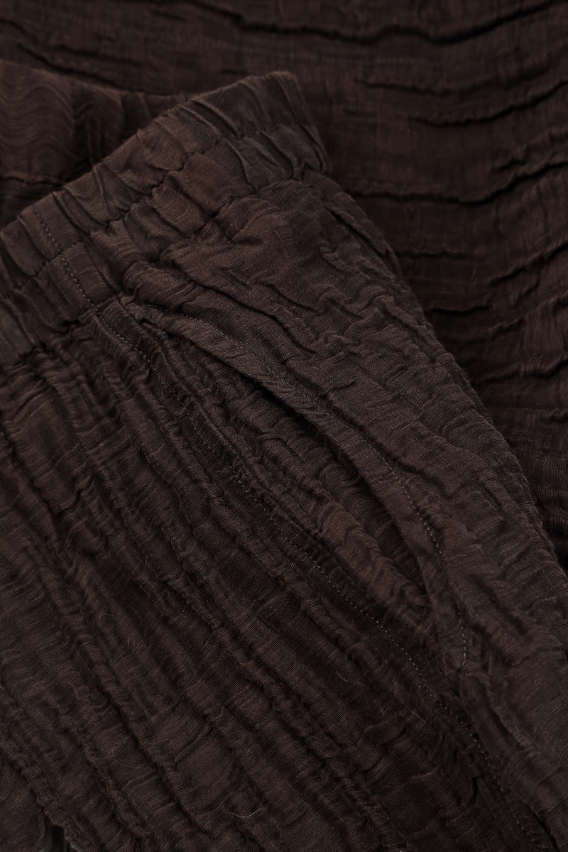 Ruched Hem Truffle Brown Crinkled Silk Linen Trousers 6