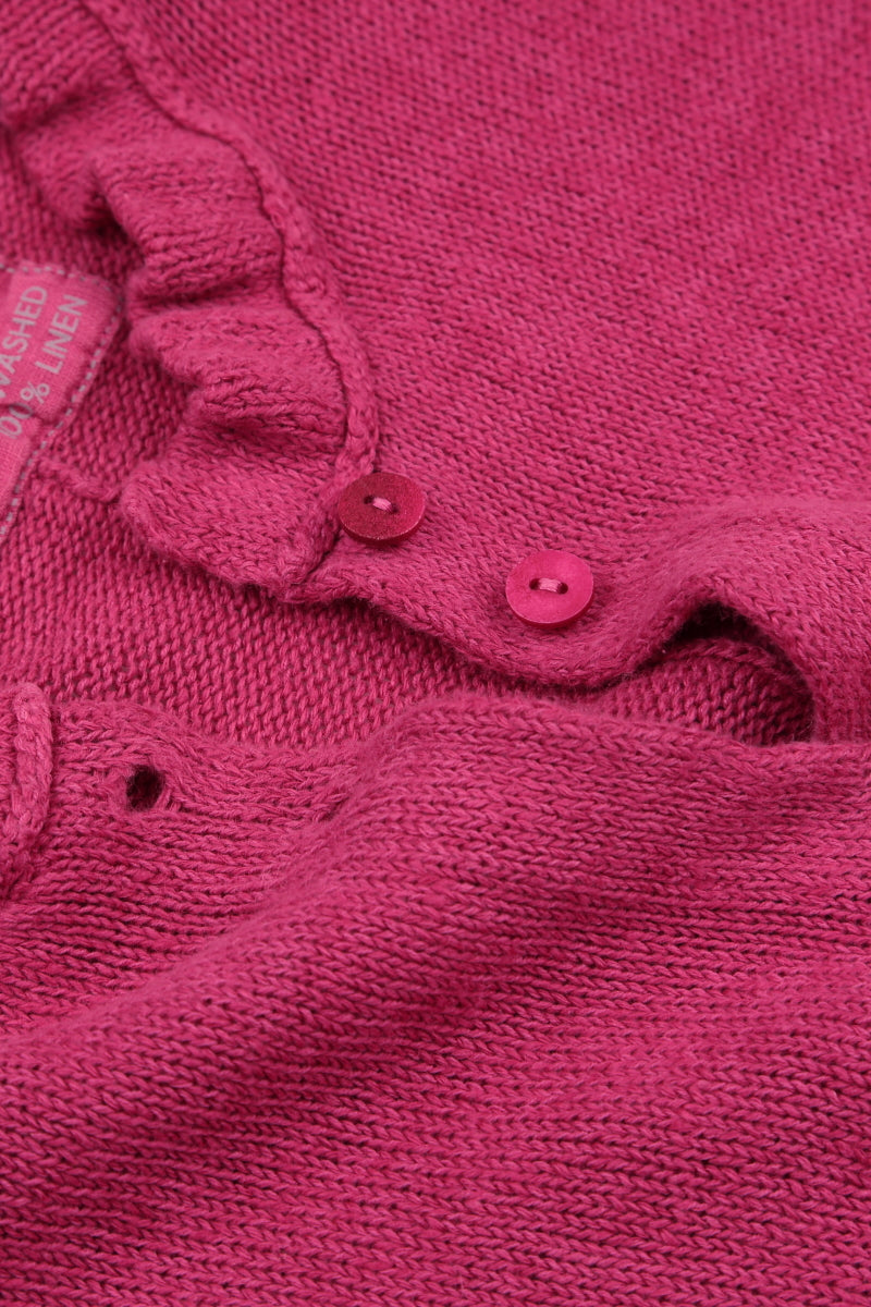 Ruffle Neck Fuchsia Linen Cardigan 6