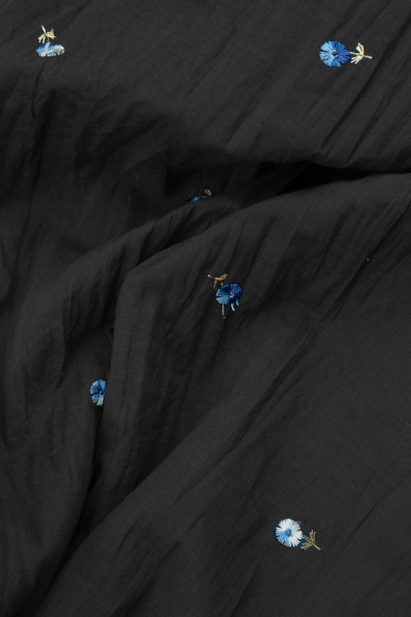 Ruffle Sleeve Black Embroidered Petals Cotton Dress 6