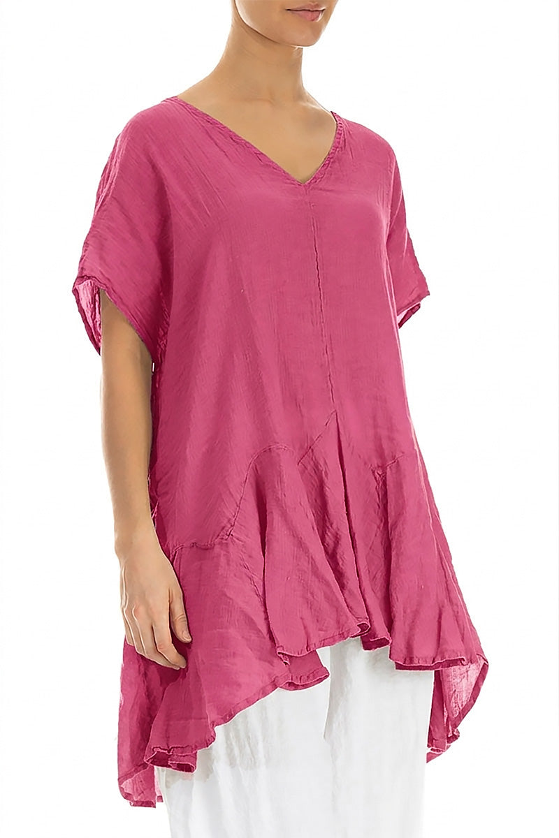 Ruffled Fuchsia Gauze Linen Blouse 4