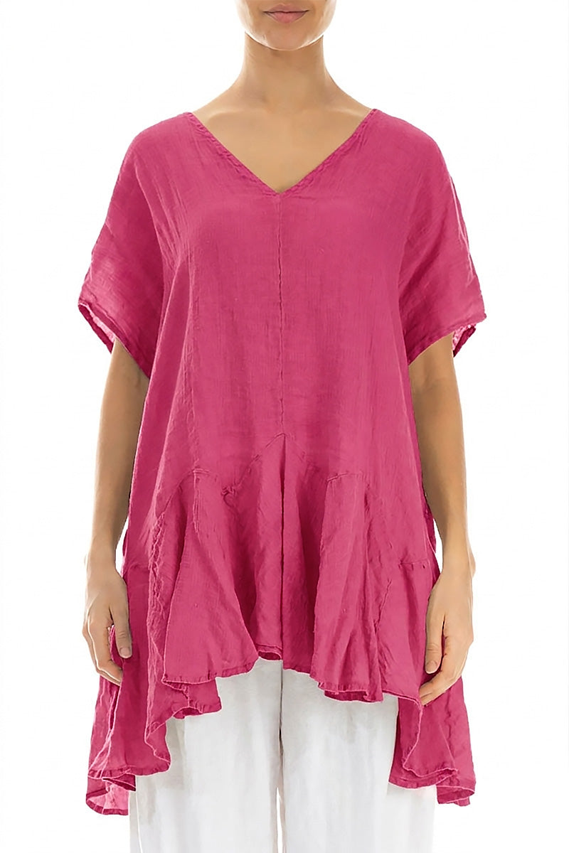 Ruffled Fuchsia Gauze Linen Blouse 2