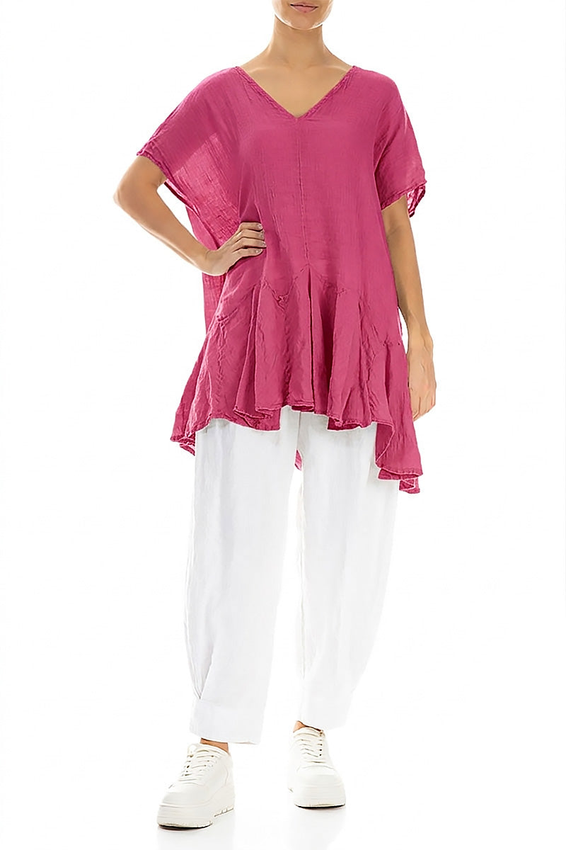 Ruffled Fuchsia Gauze Linen Blouse 5
