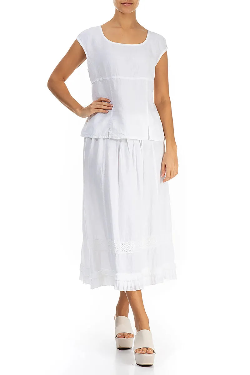 Ruffled Lace White Linen Skirt 4