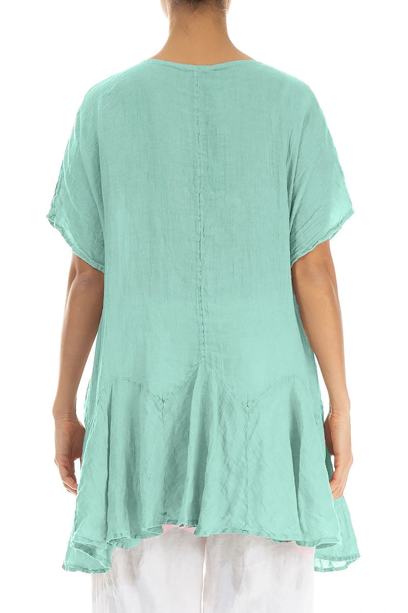 Ruffled Mint Gauze Linen Blouse 2