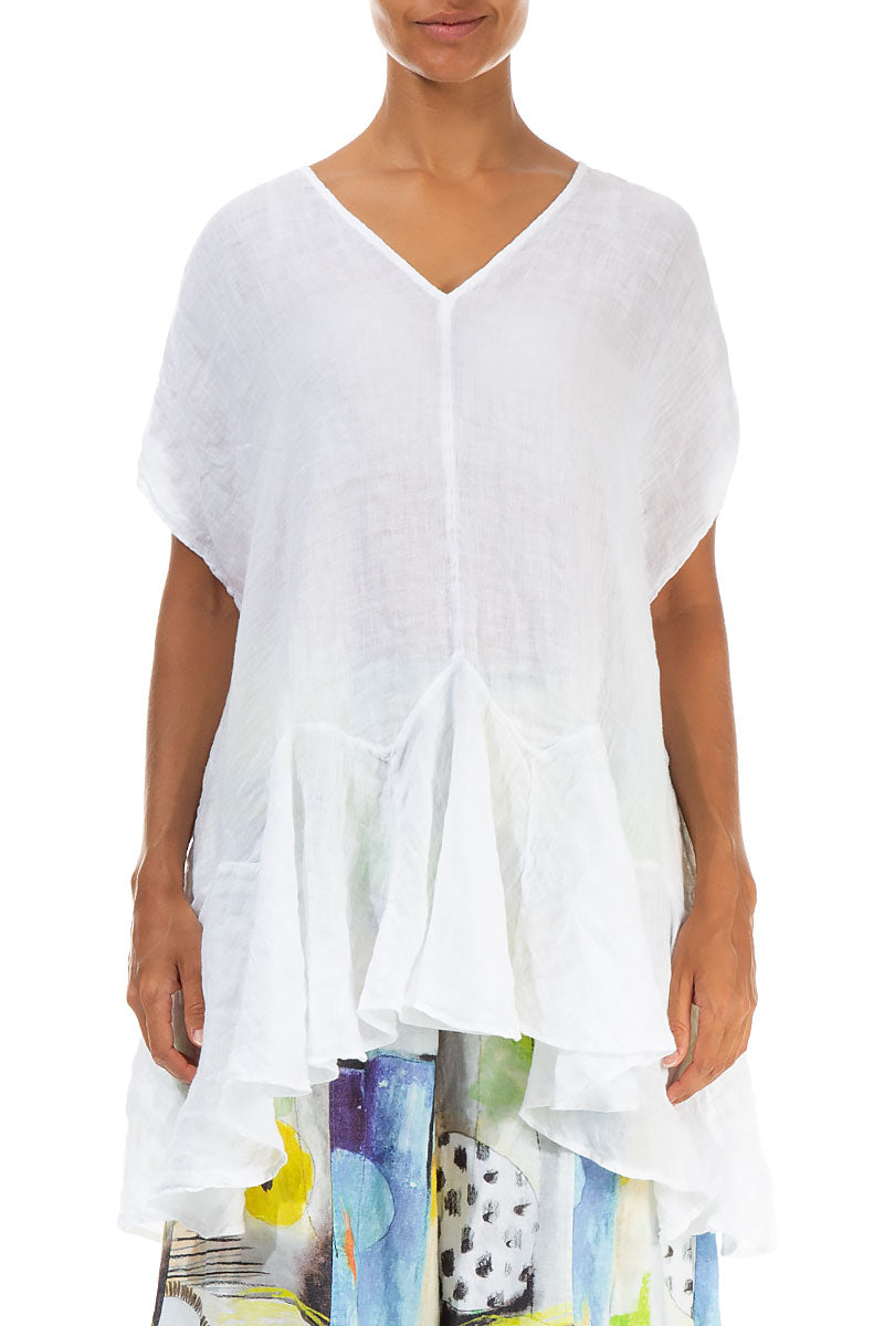 Ruffled White Gauze Linen Blouse 2
