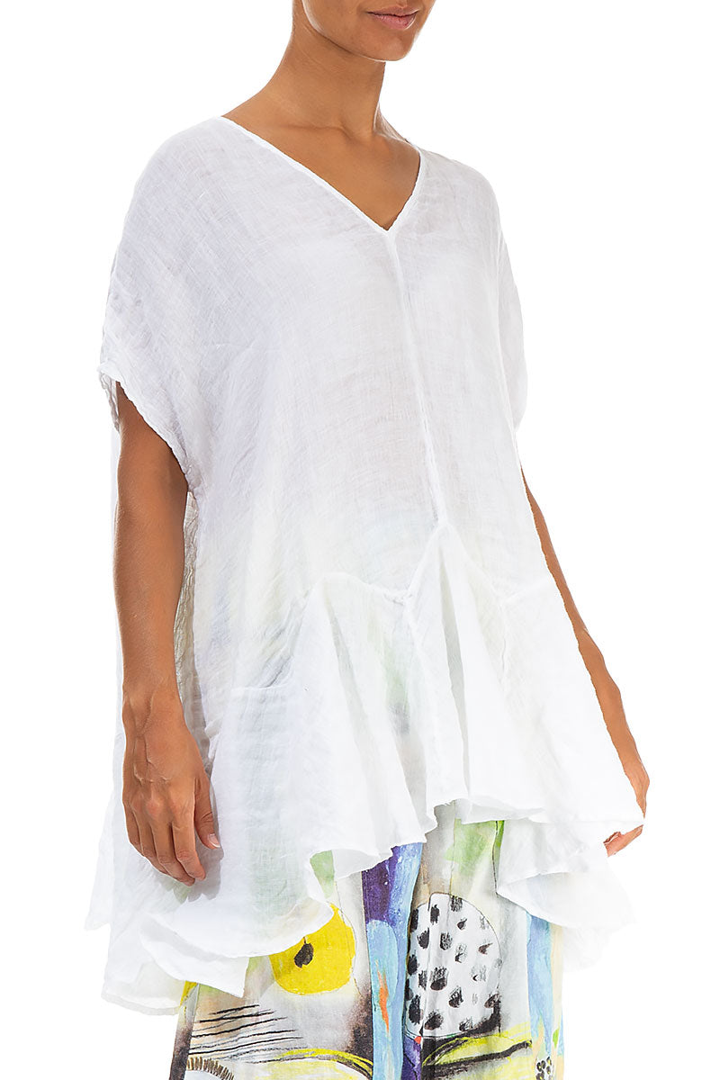 Ruffled White Gauze Linen Blouse 4