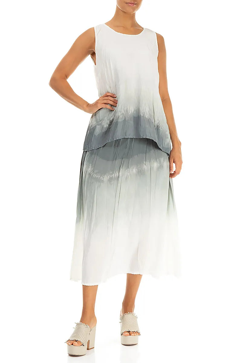 Sage Ombré Crumpled Pure Silk Skirt 4