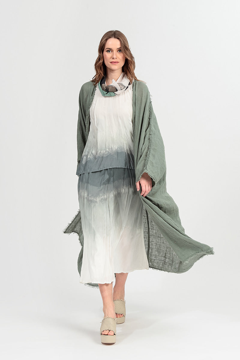 Sage Ombré Crumpled Pure Silk Skirt 6