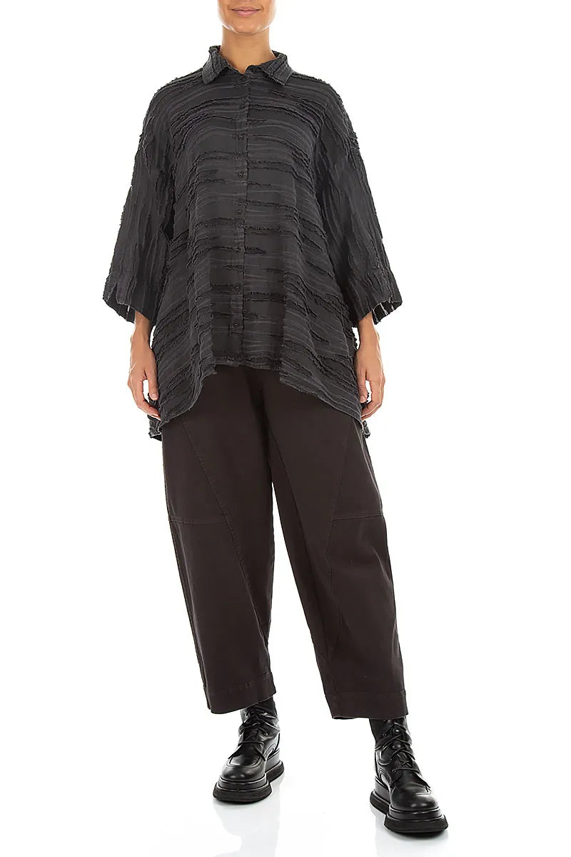 Seamed Warm Charcoal Stretch Cotton Trousers 4