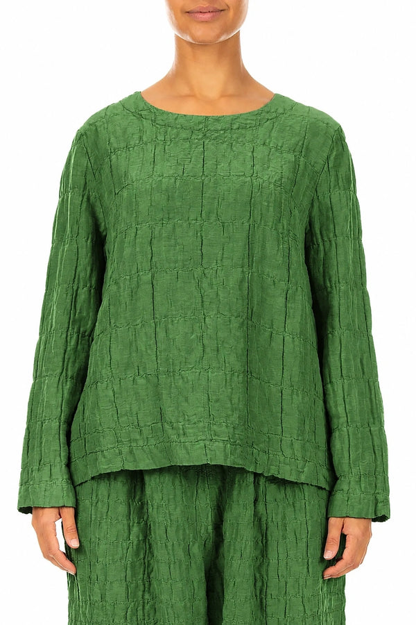 Shamrock Green Pleated Silk Linen Blouse 1