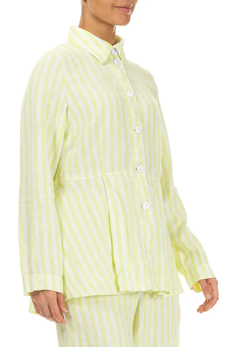 Shaped Lime Striped Linen Shirt 4