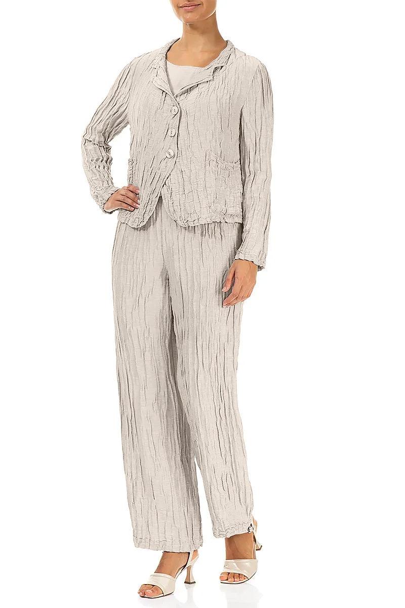 Short Crinkled Beige Silk Linen Jacket 4