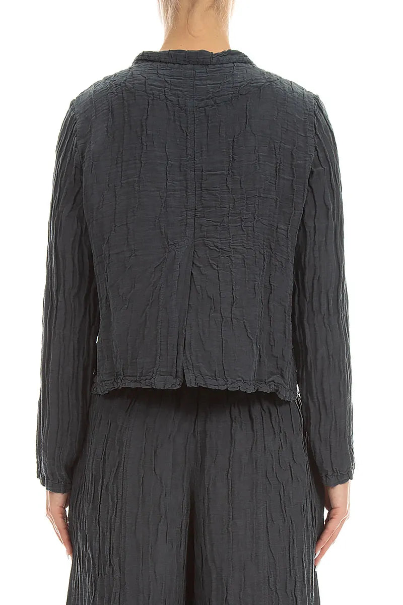 Short Crinkled Graphite Silk Linen Jacket 2