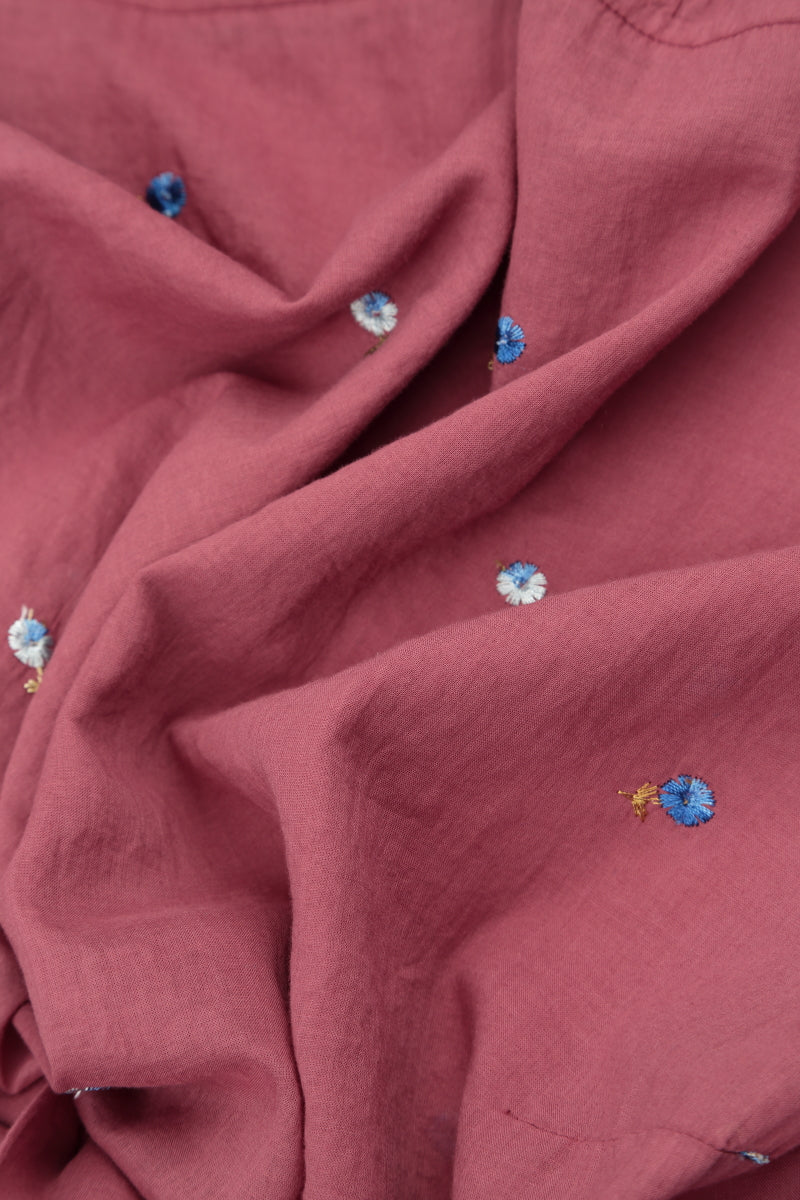 Short Sleeves Antique Ruby Embroidered Petals Cotton Top 5