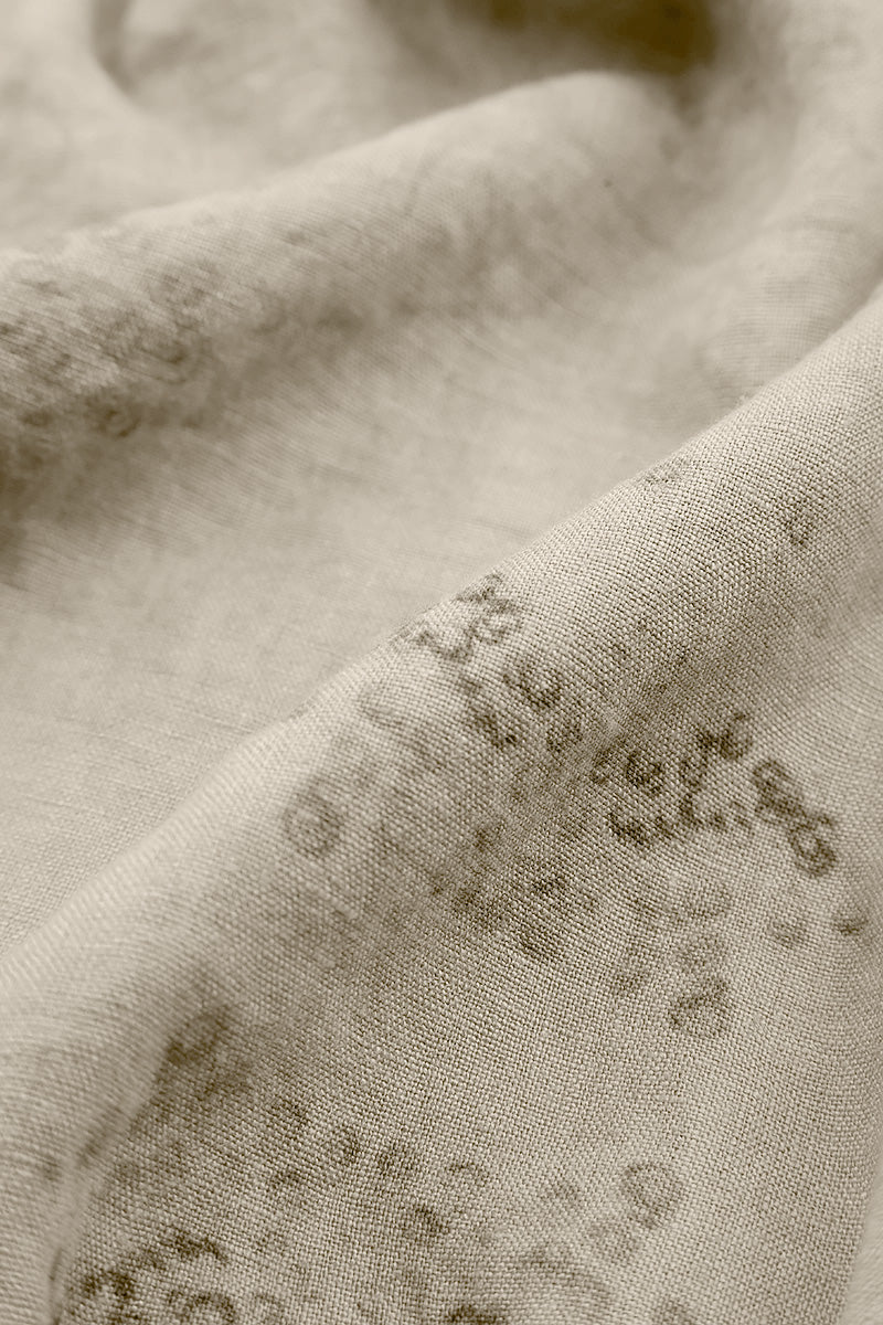 Short Sleeves Beige Blossom Linen Dress 5