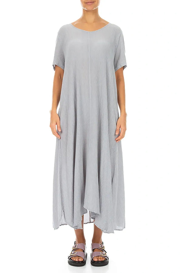 Short Sleeves Flared Silver Grey Silk Viscose Dress 1