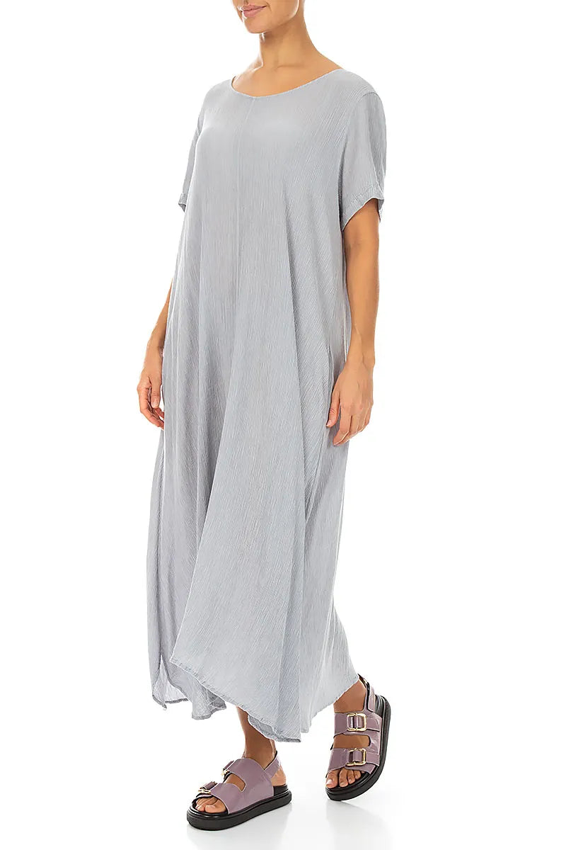 Short Sleeves Flared Silver Grey Silk Viscose Dress 3