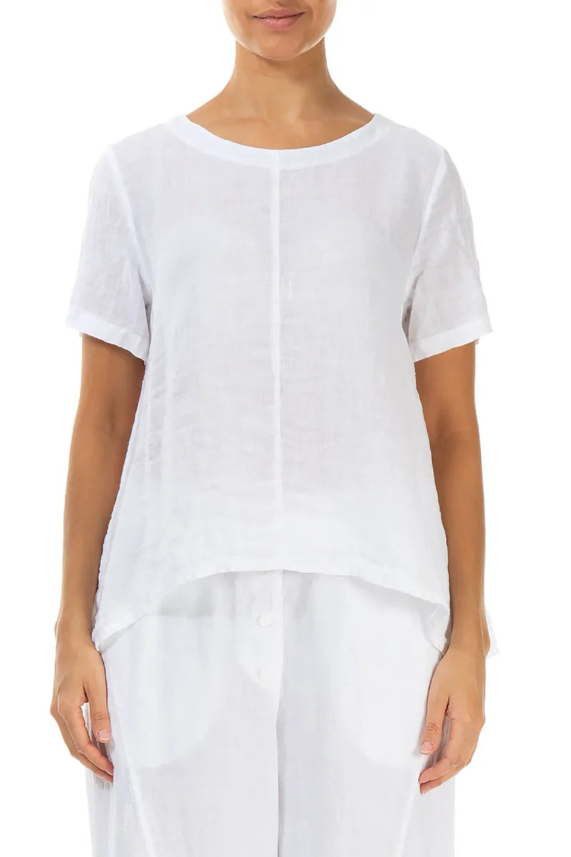 Short Sleeves Flared White Linen Top 1