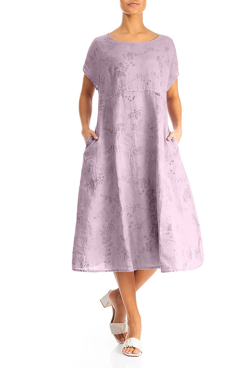 Short Sleeves Lilac Blossom Linen Dress 4