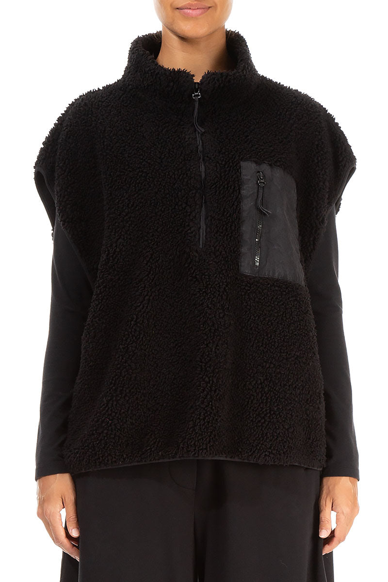 Side Pocket Black Teddy Cotton Gilet 1