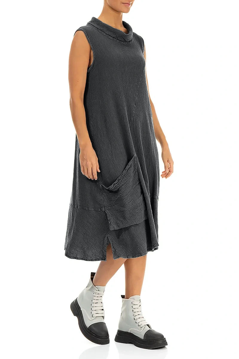 Side Pocket Graphite Linen Viscose Dress 4